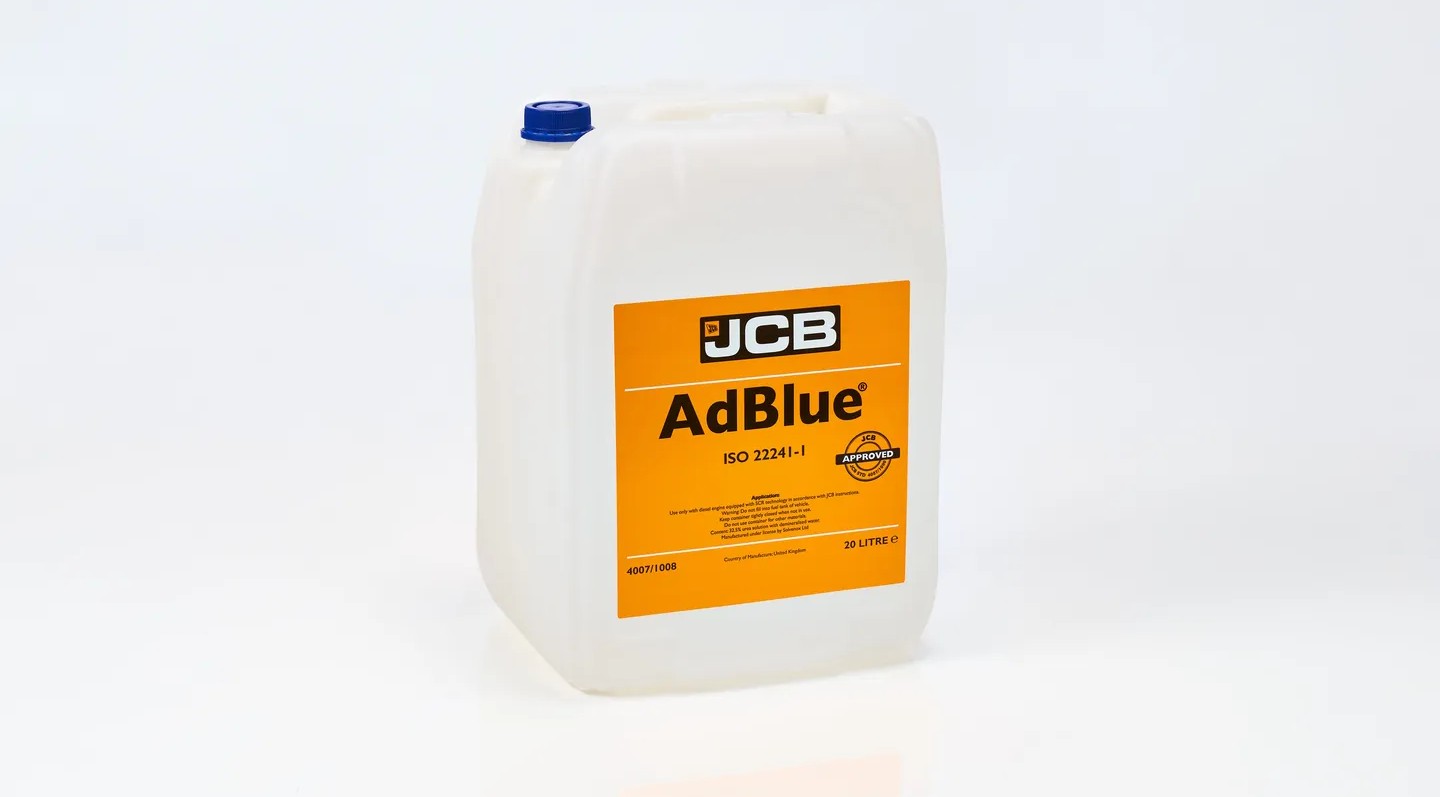 20‑litre container of genuine JCB AdBlue on a white background